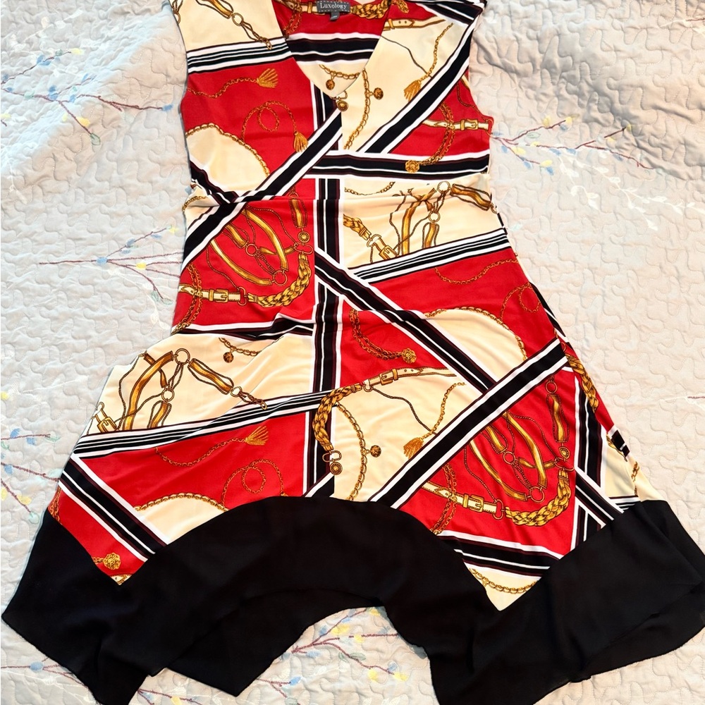 Luxology Red & Gold Striped Chain Design Maxi Dress Sz 16 - Picture 3 of 4